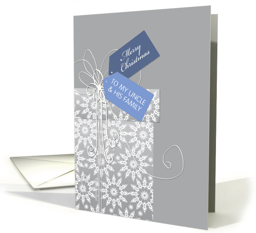 Christmas card for Uncle & Family, gift, snowflakes, elegant card