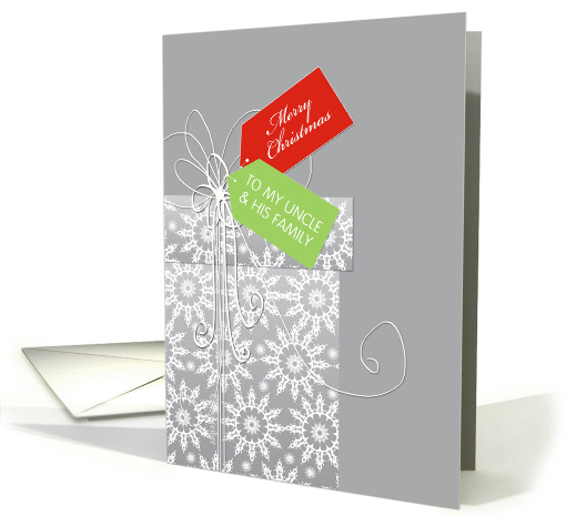 Christmas card for Uncle & Family, gift, snowflakes, elegant card