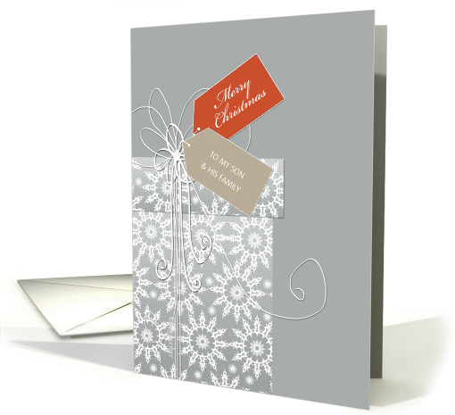 Christmas card for Son & Family, gift, snowflakes, elegant card