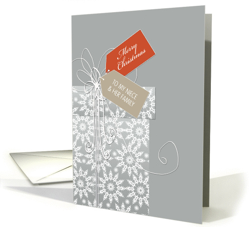 Christmas card for Niece & her Family, gift, snowflakes, elegant card