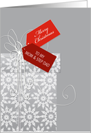 Christmas card for Mother & Step Father, gift, snowflakes, elegant card