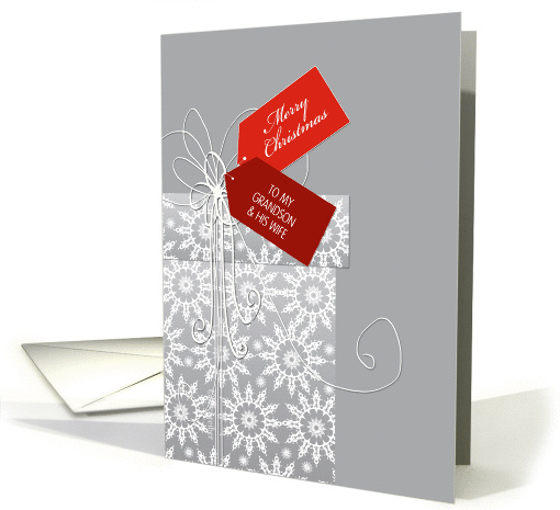 Christmas card for Grandson & Wife, gift, snowflakes, elegant card