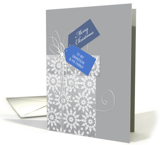 Christmas card for Grandson & family, gift, snowflakes, elegant card
