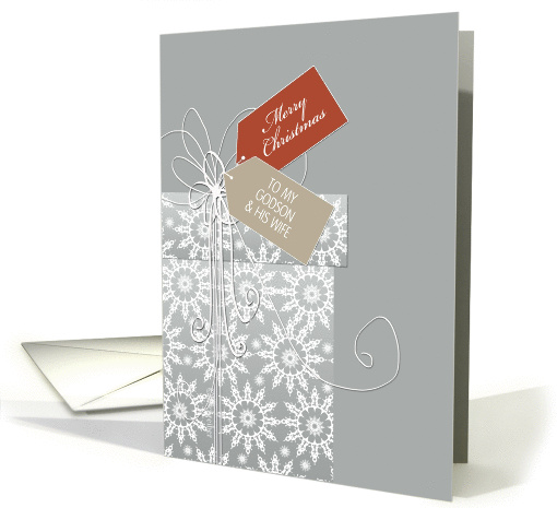 Christmas card for Godson & Wife, gift, snowflakes, elegant card