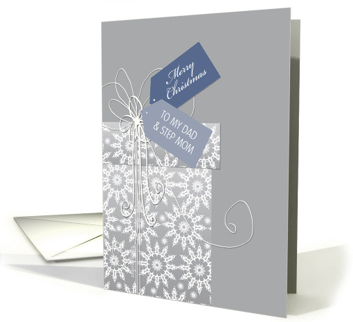 Christmas card for Dad & Step Mom, gift, snowflakes, elegant card