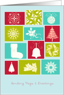 Sending hugs & Greetings, Christmas card, stocking, snowflake card