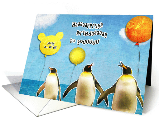 Happy Birthday from all of us, Business birthday card, penguins card