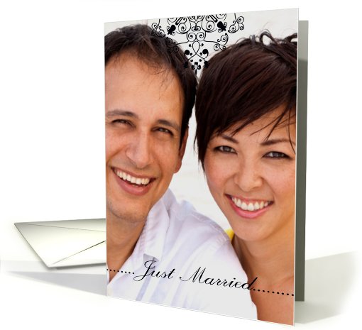 just married, photo card, contemporary, elegant swirls card (891335)