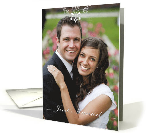 Just Married Custom Photo Contemporary Elegant Swirls card (891337)