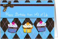 Happy Birthday from all of us, birthday card, cupcakes, ribbon-effect card