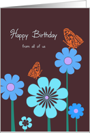 Happy Birthday from all of us, birthday card, butterflies & flowers card
