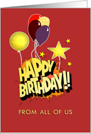 Happy Birthday from all of us, birthday card, balloons, stars card