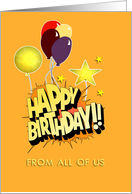 Happy Birthday from all of us, birthday card, balloons, stars card