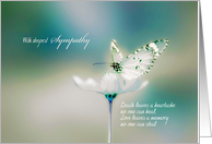 with deepest sympathy, white butterfly on white flower card