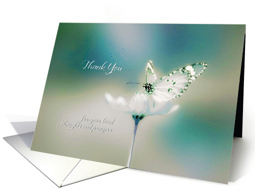 Thank you for your kind thoughts and prayers, white butterfly card