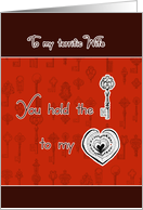 to my terrific Wife, happy Valentine’s Day, key to my heart card