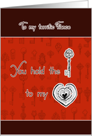 to my terrific Fiance, I love you, you hold key to my heart card