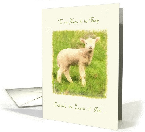 to my Niece & her family, Christian Easter card, John 1:29, lamb card