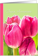 happy birthday in French, joyeux anniversaire, pink tulips card