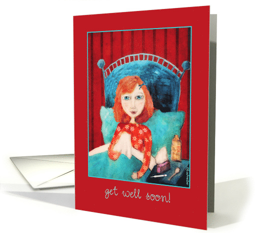 Get Well Soon Sick Girl in Bed Folk Art Painting card (916860)