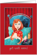 Get Well Soon Sick Girl in Bed Folk Art Painting card