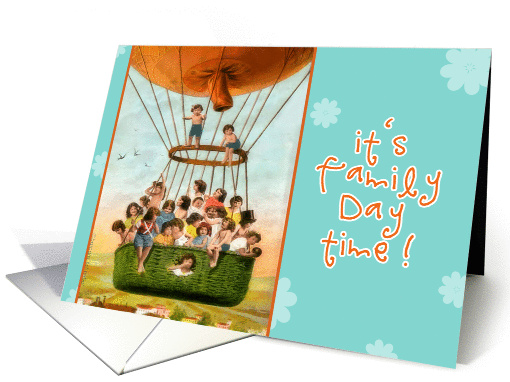 Happy family day, vintage hot air balloon, children card (918815)