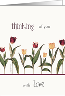 Thinking of you, With love, Cancer encouragement card, Tulips card