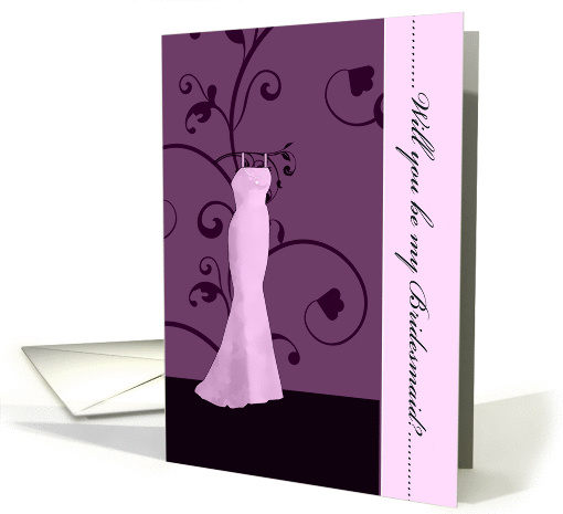will you be my bridesmaid, elegant invitation, swirls, purple card