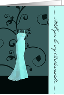 Will You Be My Bridesmaid Elegant Invitation Swirls Teal card