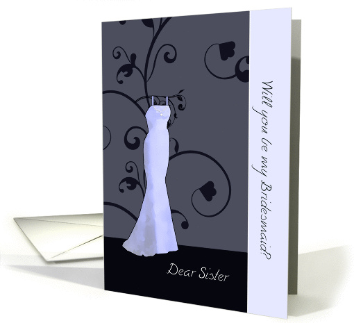 Dear Sister, will you be my bridesmaid, elegant swirls, lavender card