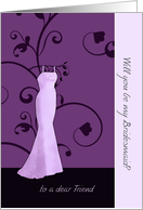 Dear Friend Will You Be My Bridesmaid Elegant Swirls Purple