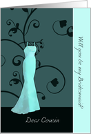 Dear cousin, will you be my bridesmaid, floral swirls, teal card
