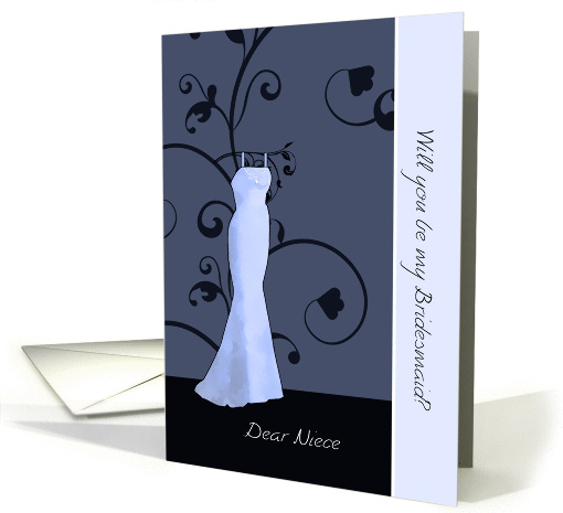 Dear niece, will you be my bridesmaid, floral swirls, lavender card