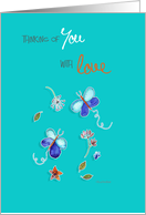 thinking of you, get well soon encouragement, teal butterflies card
