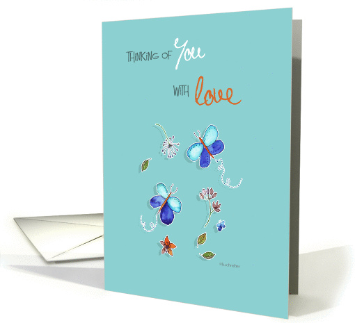 thinking of you, encouragement, teal butterflies card (921890)