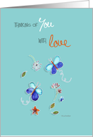 thinking of you, encouragement, teal butterflies card