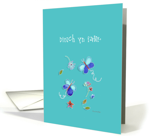 Diolch yn fawr, Welsh thank you card, teal butterflies card (923129)