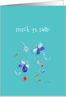 Diolch yn fawr, Welsh thank you card, teal butterflies card