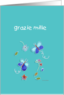 grazie mille, Italian thank you card, teal butterflies card