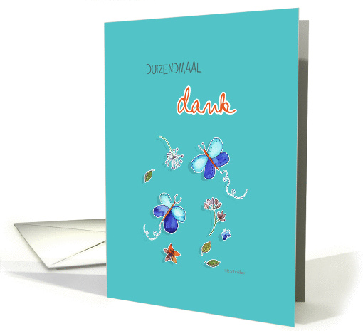 duizendmaal dank, Dutch thank you card, teal butterflies card (923131)