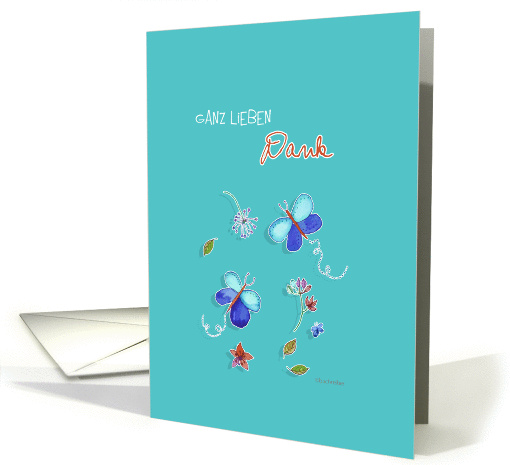 ganz lieben Dank, German thank you card, teal butterflies card