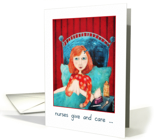 happy nurses day, you give and care, illustration, patient in bed card