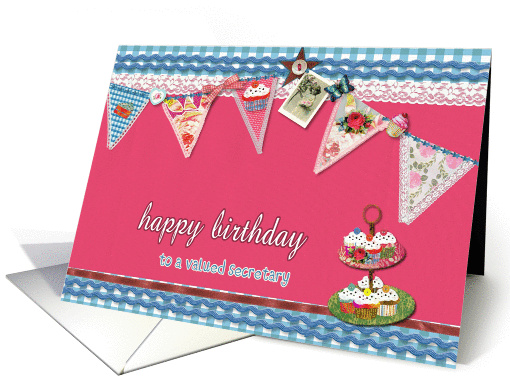 to my secretary, happy birthday, bunting & cupcakes card (924759)