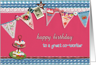 to a great co-worker, happy birthday, bunting & cupcakes card