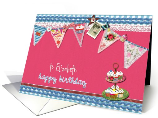 custom personalized birthday card, bunting & cupcakes,... (925190)