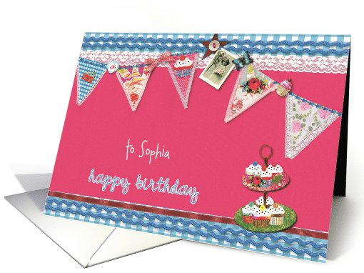 custom personalized birthday card, bunting & cupcakes,... (925222)