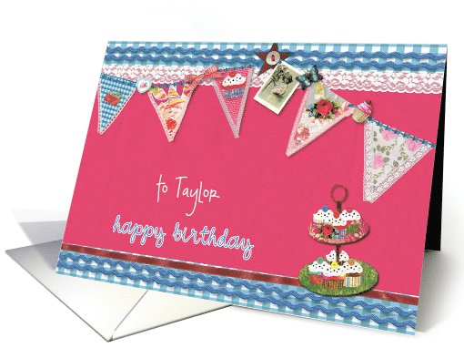 custom personalized birthday card, bunting & cupcakes,... (925224)