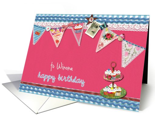 custom personalized birthday card, bunting & cupcakes,... (925546)