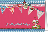 happy birthday in Swedish, bunting, cupcake, scrapbook style card