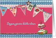 happy birthday in Turkish, bunting, cupcake, scrapbook style card